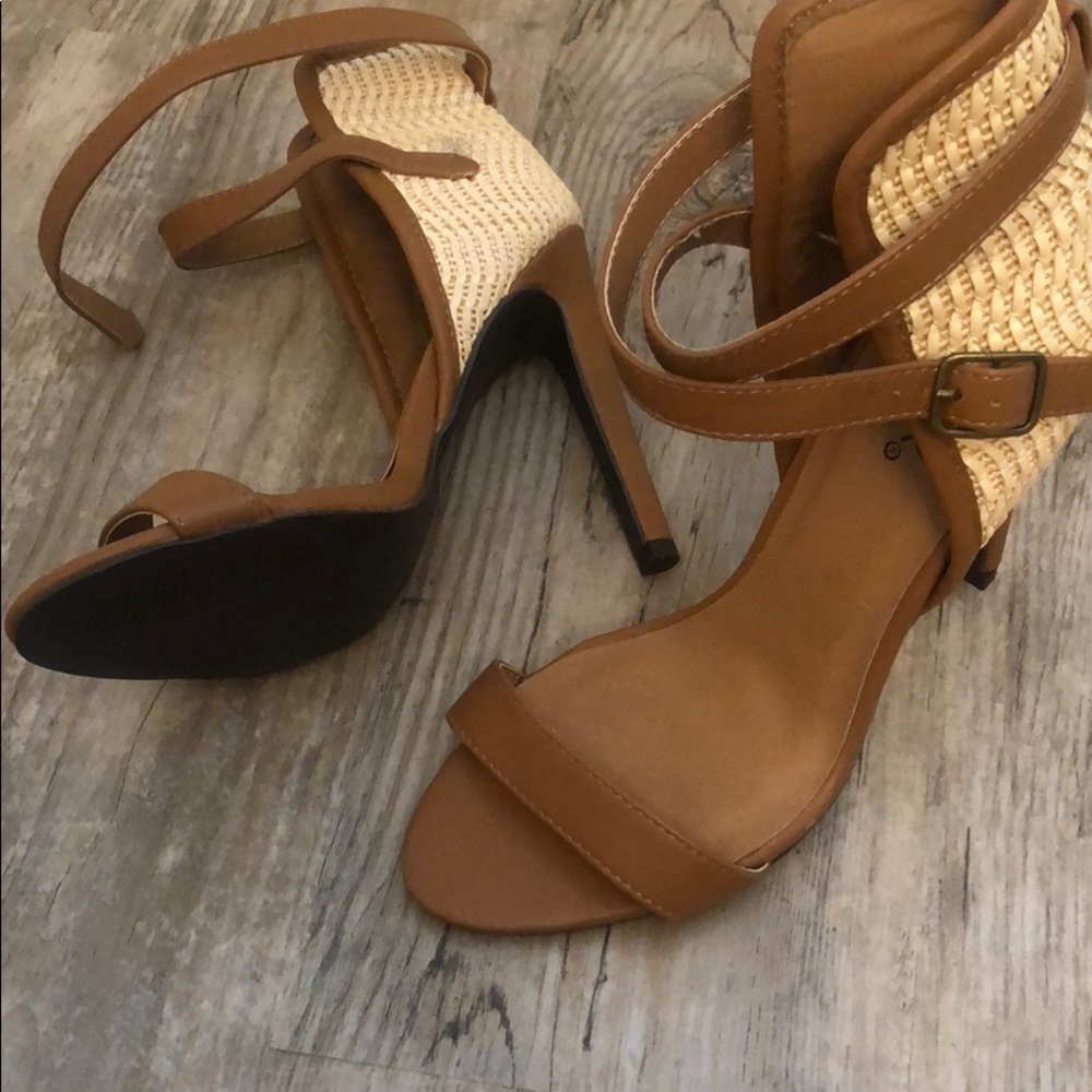 Camel ankle strap heels